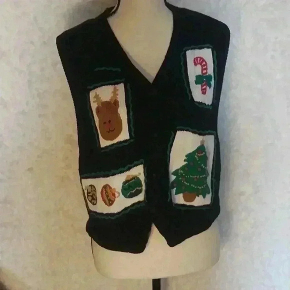 Bryn Connelly Christmas Ugly Knit Sweater Vest Women’s Holiday Country Cottage - Picture 1 of 8